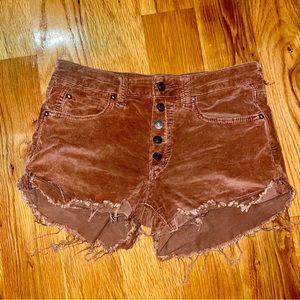 Free People Corduroy button fly distressed shorts